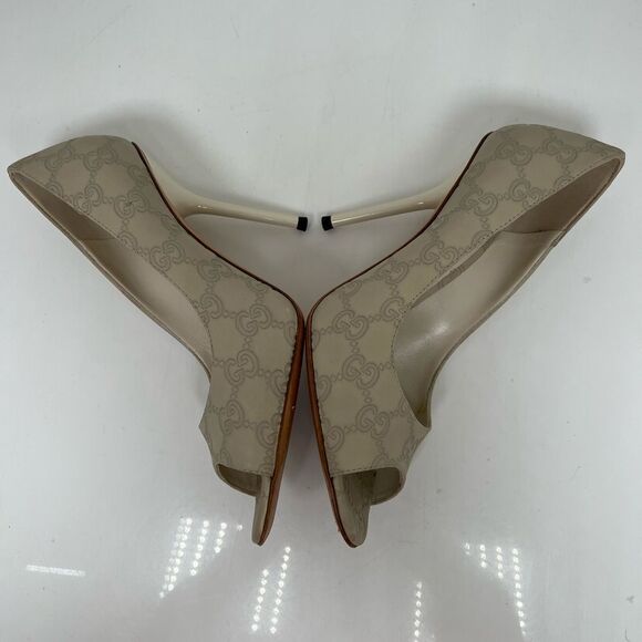 Gucci Guccisima Ivory Leather open Toe Heels Size 37 - Picture 8 of 11